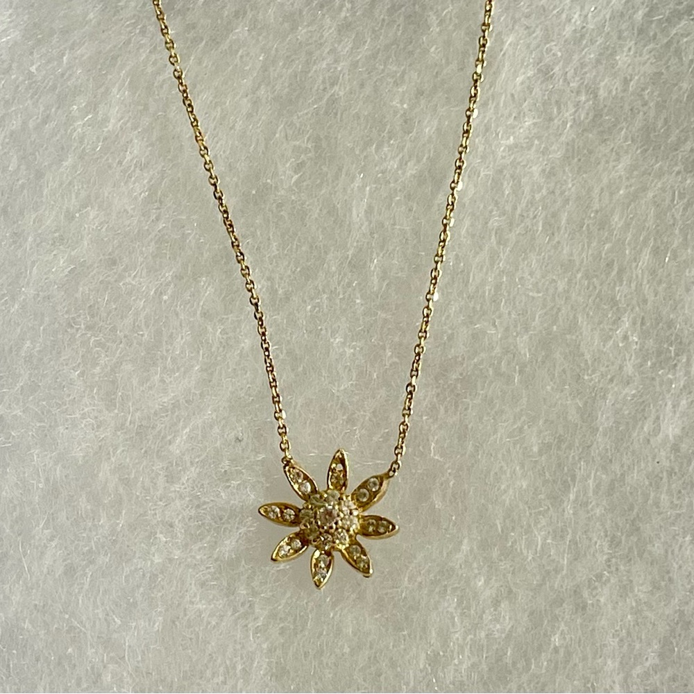 Solid 18k 18kt yellow gold diamond sunburst flower pendant necklace - Picture 4 of 9